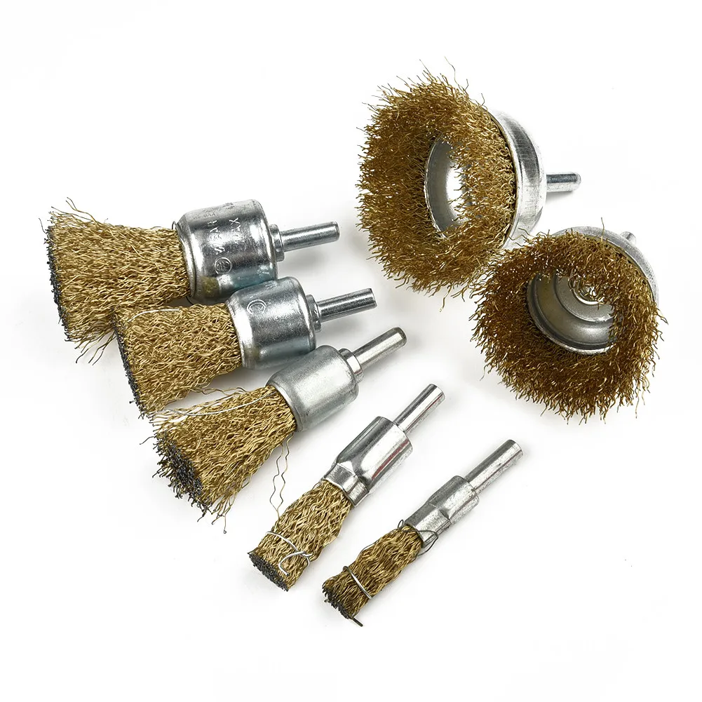 

7 Pcs Wire Brush Steel Brush Drill Bit Wheel Cup 10/16/25/30/38/50 Mm Dia 6mm Shank For Metal Rust Cleaning Sanding Grinding