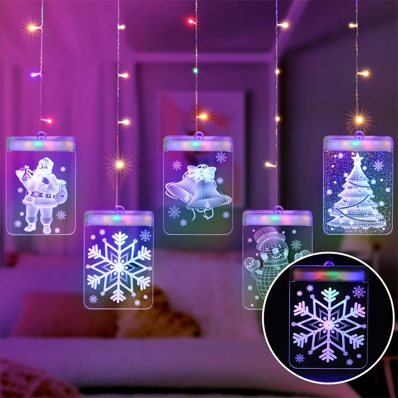 

3D Christmas Hanging Lights Curtain Lights Decorations Xmas Ornaments Led String Lamps Fairy String Lights for Indoor Decoration