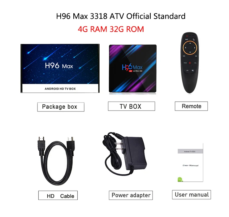 H96 Max 3318 A ТВ светодиодный дисплей Android 9,0 ТВ приставка 2,4G/5G Wifi RK3318 четырехъядерный BT 4,0 ТВ приставка H96Max 2G 16G/4G 32G/4G 64G - Цвет: ATV 4GB 32GB
