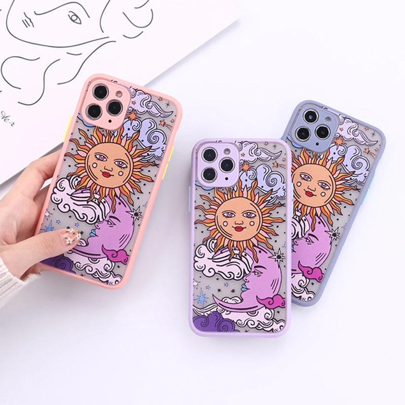 

Funny Sun Moon Face Shockproof Phone Case For iphone 11 Pro Max 12 Pro Mini XR XS 8 X 7 Plus Soft TPU Matte Candy Back Cover