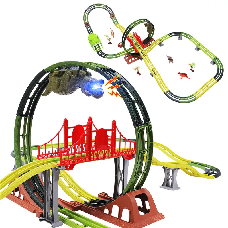 

Dinosaur Track Railway Toy Car Racing Vehicle Toys Educational Electric Spray Dragon DIY Assembly Bricks Creator Children Gift