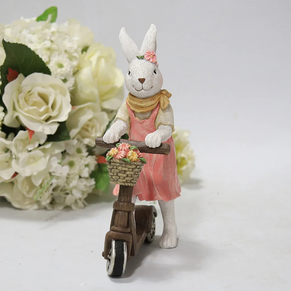 

1 pair of Desktop Decor Easter Couple Rabbit Ornaments Resin Rabbit Crafts