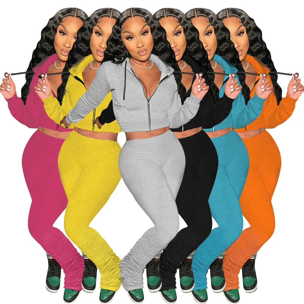 

Newest Women Two Pieces Casual Tracksuits Long Sleeves Sport Hooded Sweatshirt with Zipper Heaps Pants S-2XL Sets Autumn 2021