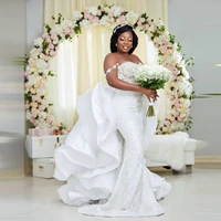 luxury aso ebi crystal wedding dresses wtih detachable train extra puffy beaded cap sleeves plus size bridal wedding dress gown