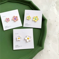 flower stud earrings for women 2021 trend korean fashion piercing accessories asymmetrical earings jewelry cute ear clips gift