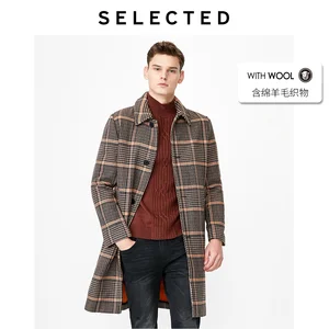 Мужское зимнее шерстяное пальто в клетку, средней длины