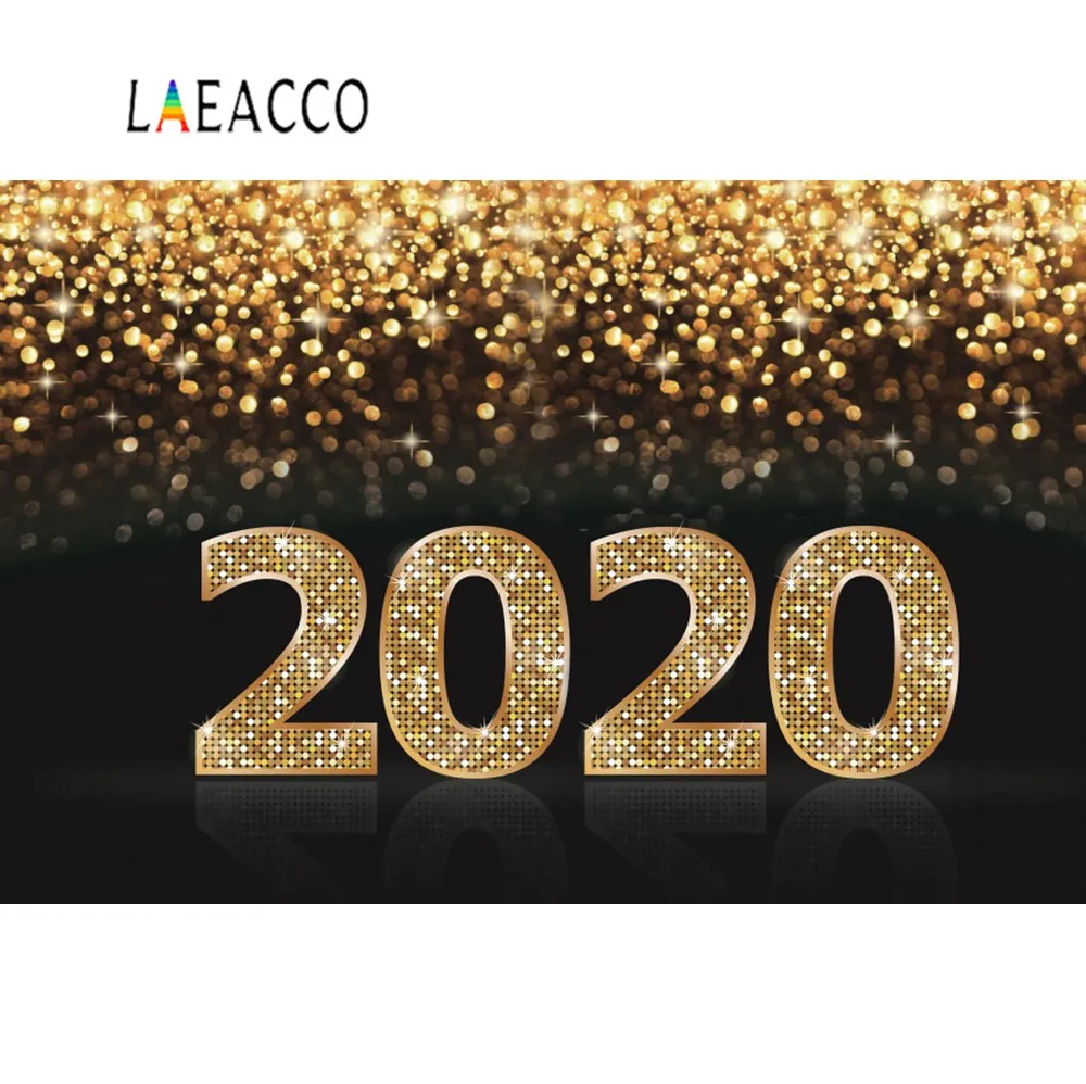 Laeacco Happy New Year Backgrounds For Photography Dark Golden Polka Dots Party Banner Portrait Photo Backdrops Photocall