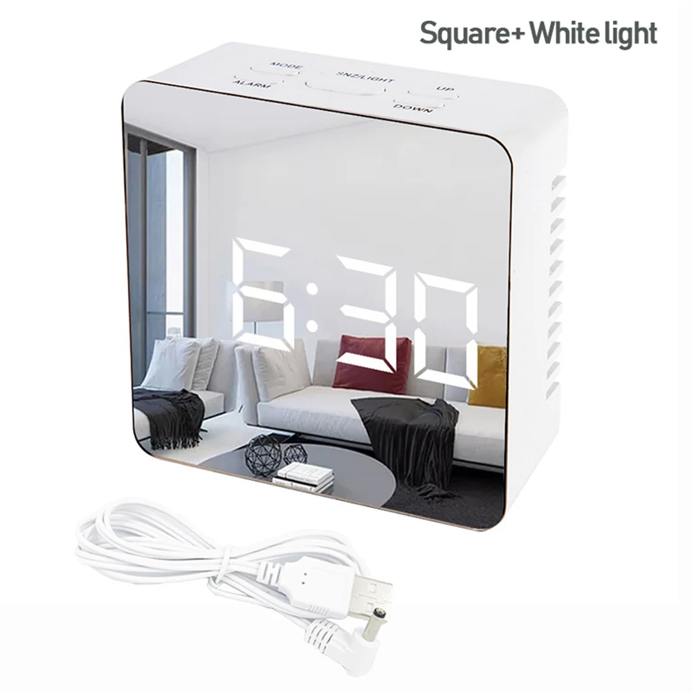 

LED Alarm Clock Mirror Digital Snooze Table Clock Wake Up Light Electronic Large Display Time Temperature Home Decoration Clock