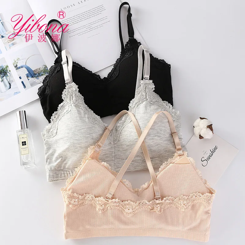 

Соблазнительное нижнее белье из хлопка с нитью сзади, женский бюстгальтер с регулируемыми лямками, Однотонный Регулируемый кружевной бюст...