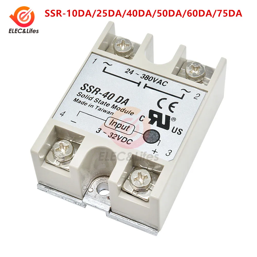 

Solid State Relay SSR-10DA/25DA/40DA/50DA/60DA/75DA DC control 3-32V TO 24-380V AC SSR Single phase Solid state relay 25/40/60A