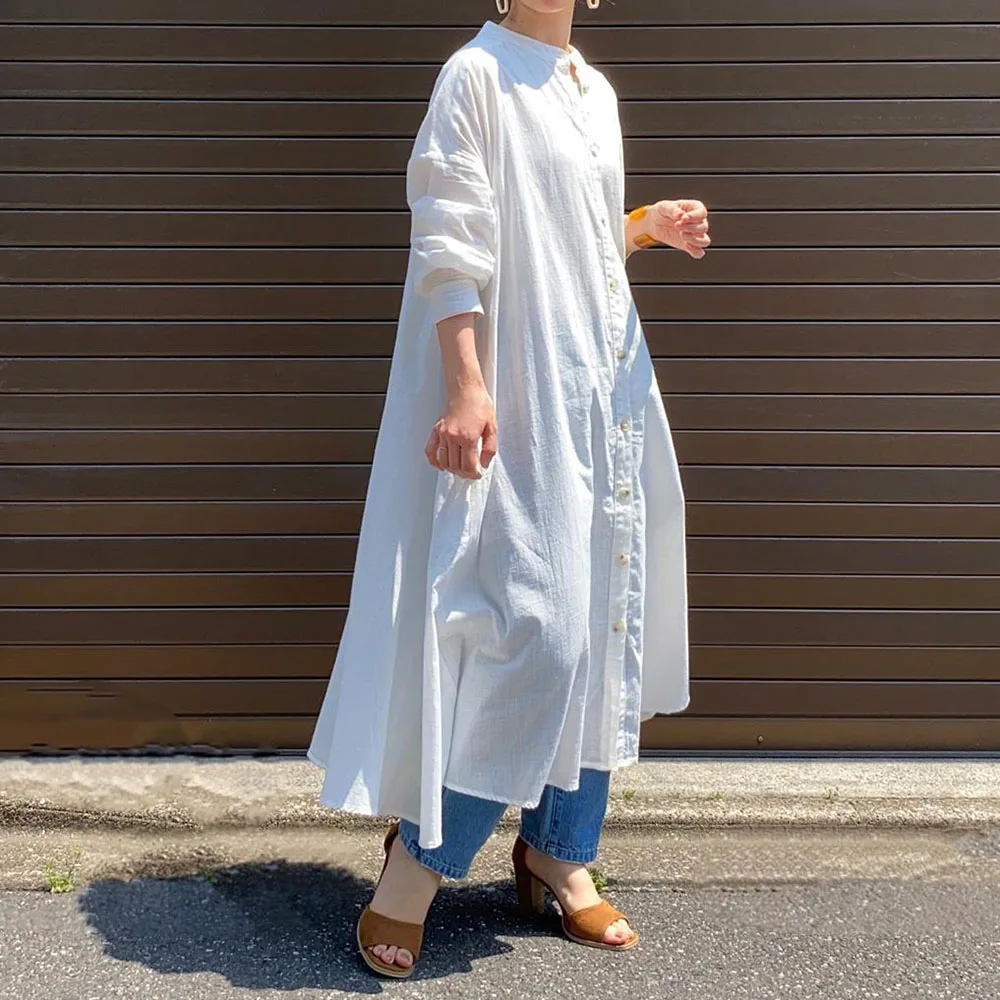 2020 осеннее длинное платье рубашка солнцезащитное большого размера белая с