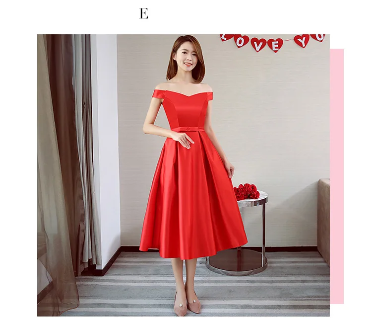 Платье подружки невесты с открытыми плечами красное платье из тафты длиной до