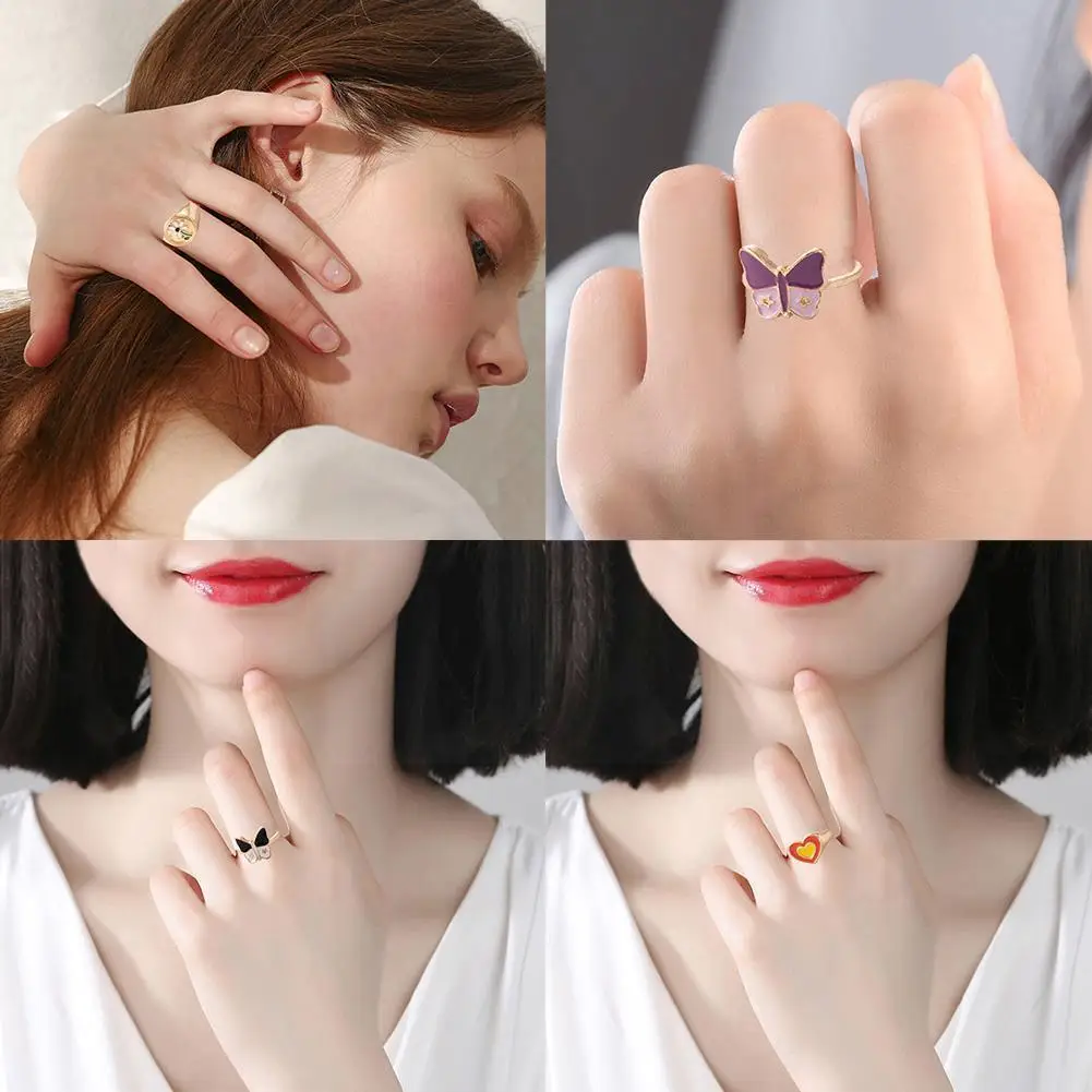 

Ins Hot Colorful Mushroom Moon Heart Ring For Women Size Jewelry Fashion Rings Dripping Oil Party One Accessories Geometric R5D1