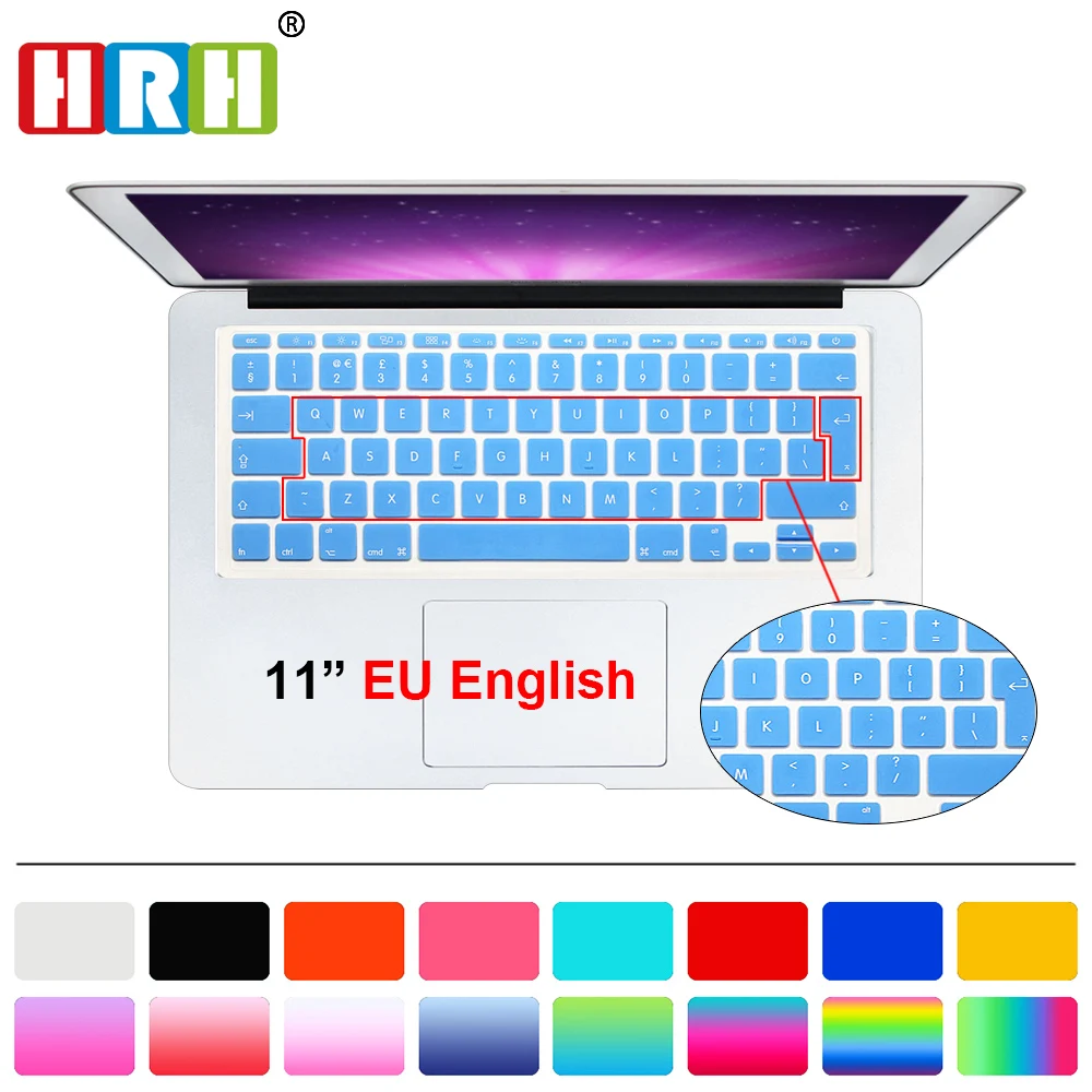 HRH Durable Ultra thin Silicone UK EU Layout Keyboard Cover Skin Protector Sticker Protective Film for Macbook  Air 11.6 Inch