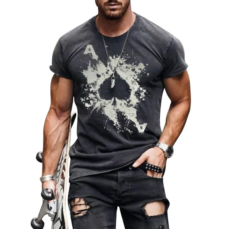 

Men's casual O-neck short-sleeved T-shirt casual breathable printed shirt plus size sports top summer new