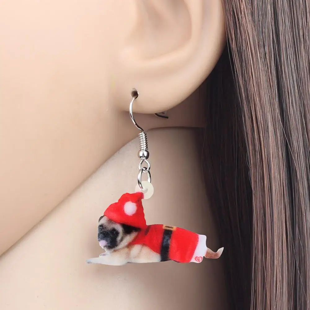 Bonsny Акриловая Рождественская шапка костюм форма мопса серьги-подвески в форме