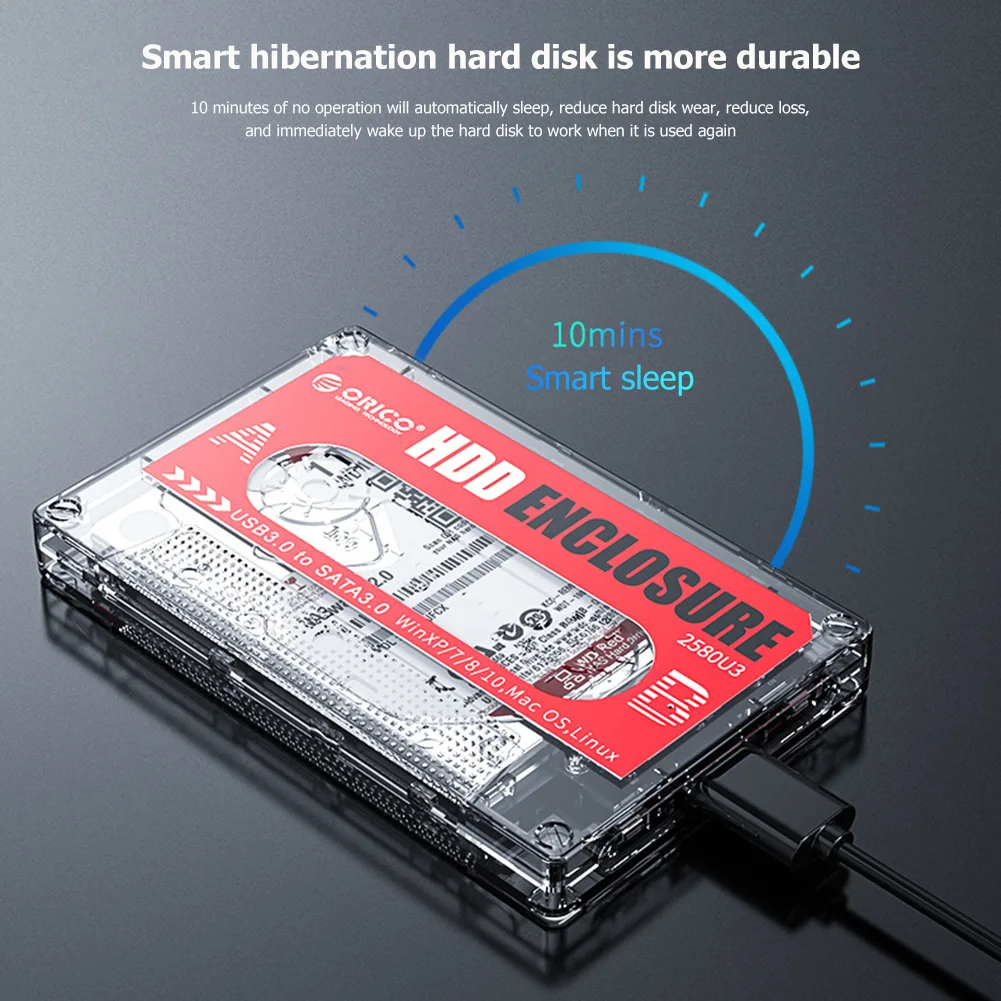 

ORICO 2580U3 USB 3.0 Hard Disk Case Transparent 6TB 2.5 inch SATA HDD SSD External Enclosure Box for Laptop PC Hard Disk Case