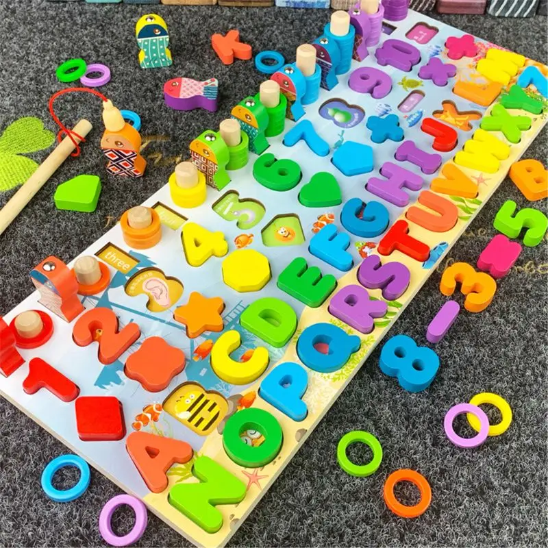 

Montessori Educational Wooden Toys Children Board Math Fishing Children's Wooden Preschool Montessori Toy Counting Geome