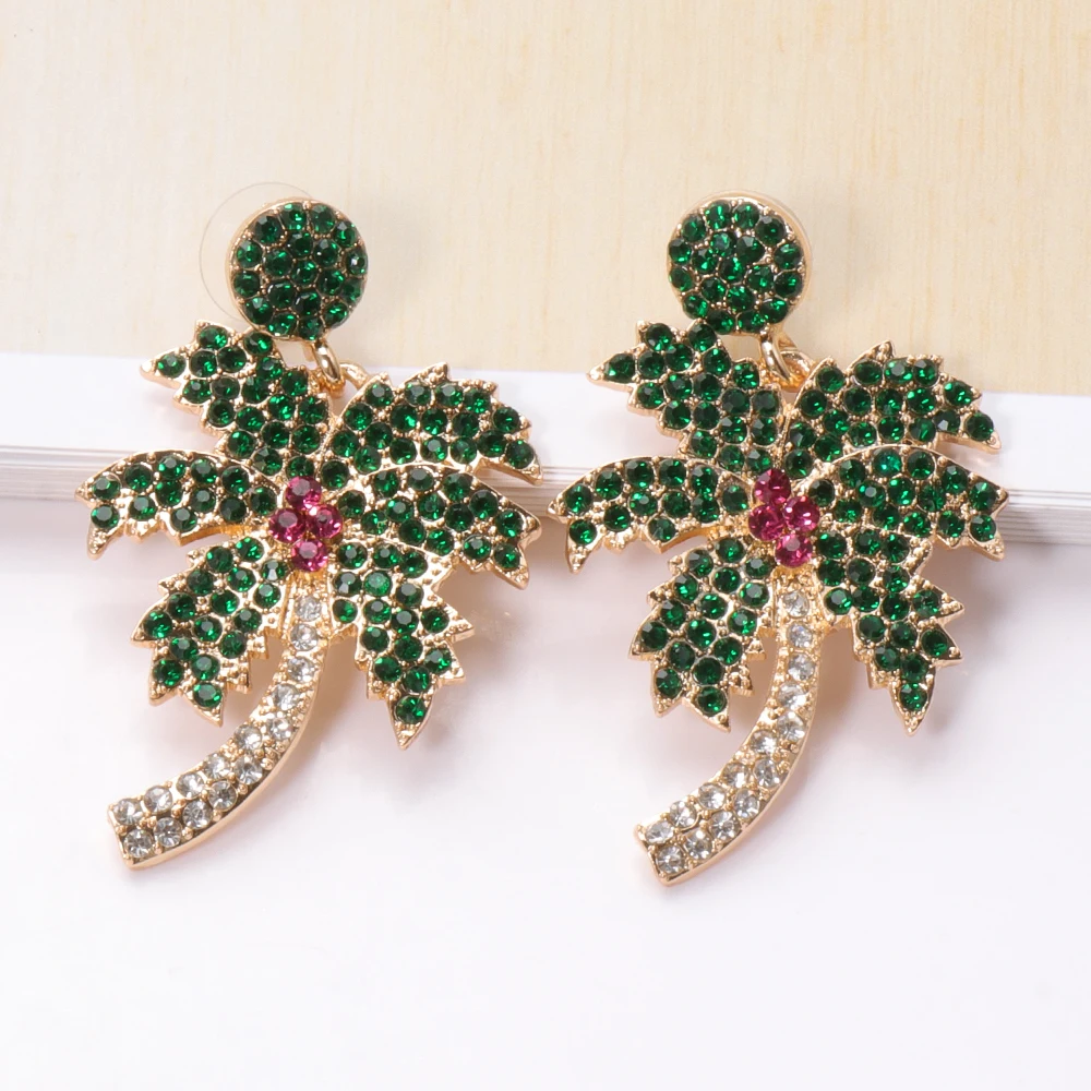

New Colorful Coconut Tree Crystals Earrings Party Shiny Rhinestone Stud Earrings Metal Ear Rings Jewelry Accessories For Women