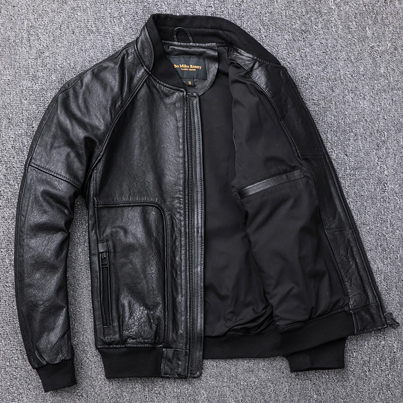 Мужская короткая бейсбольная форма повседневная кожаная куртка из натуральной