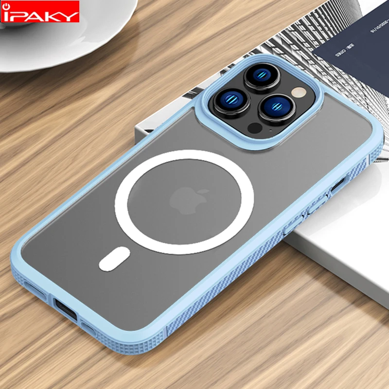 for iPhone 13 Pro Magnetic Case IPAKY 13 Carbon Fiber Bumper Matte Translucent Wireless Charger Cover for iPhone 13 Pro MAX Case