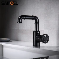 2022 new industrial style brass matte black bathroom sink faucet mixer deck mount cold hot basin water tap crane b3377