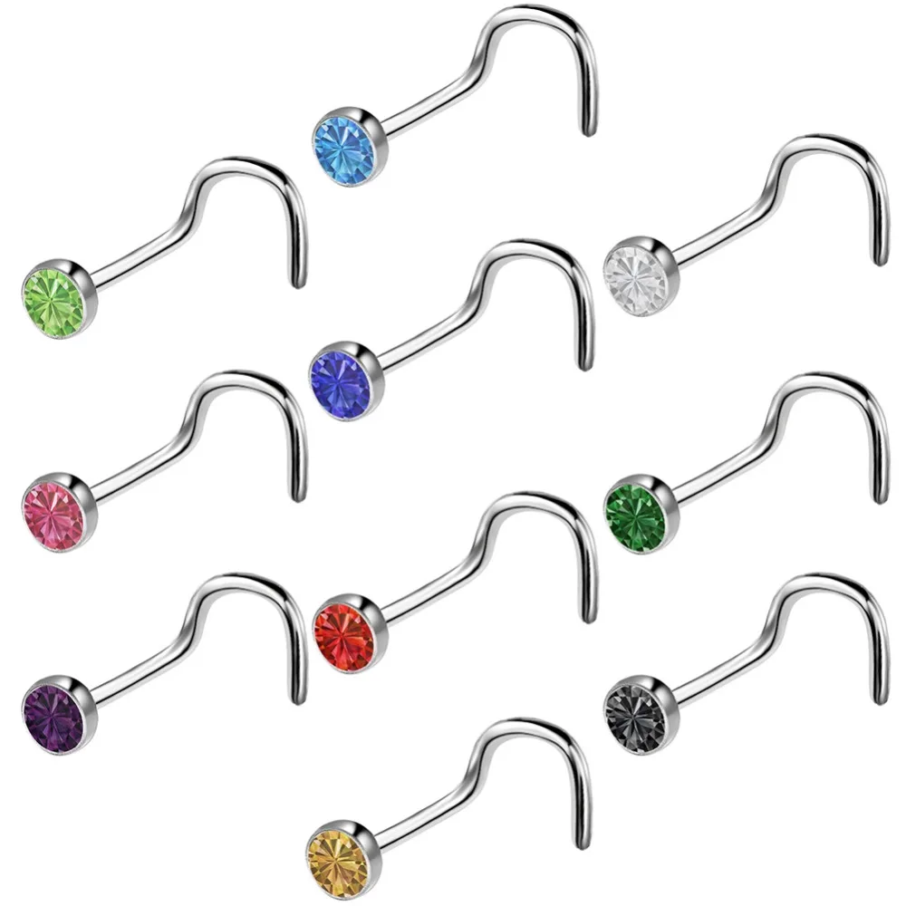 10 шт. стразы крюк кости булавку поддельные Для Пирсинга Носа носа шпильки кольца