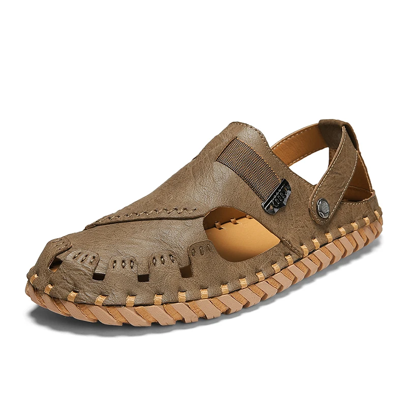 

Summer Luxury Leather Men's Sandals Beach Men's Casual Shoes Handmade Outdoor Casual Sandals Shoes Man Soft Hollow Shoes For Men