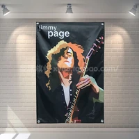 jimmy page rock band poster banners bar cafe hotel decoration hanging art waterproof cloth polyester fabric flags theme painting