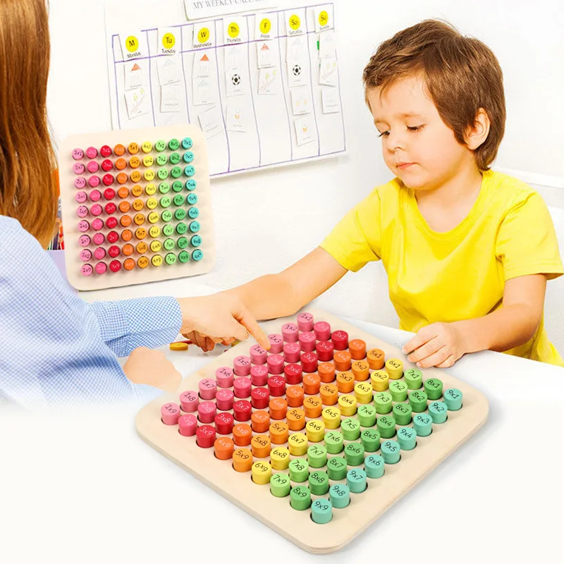 

Montessori Wooden 9*9 Multiplication Table Math Arithmetic Double Sided Puzzle Early Educational Interactive Toys For Kid Gift