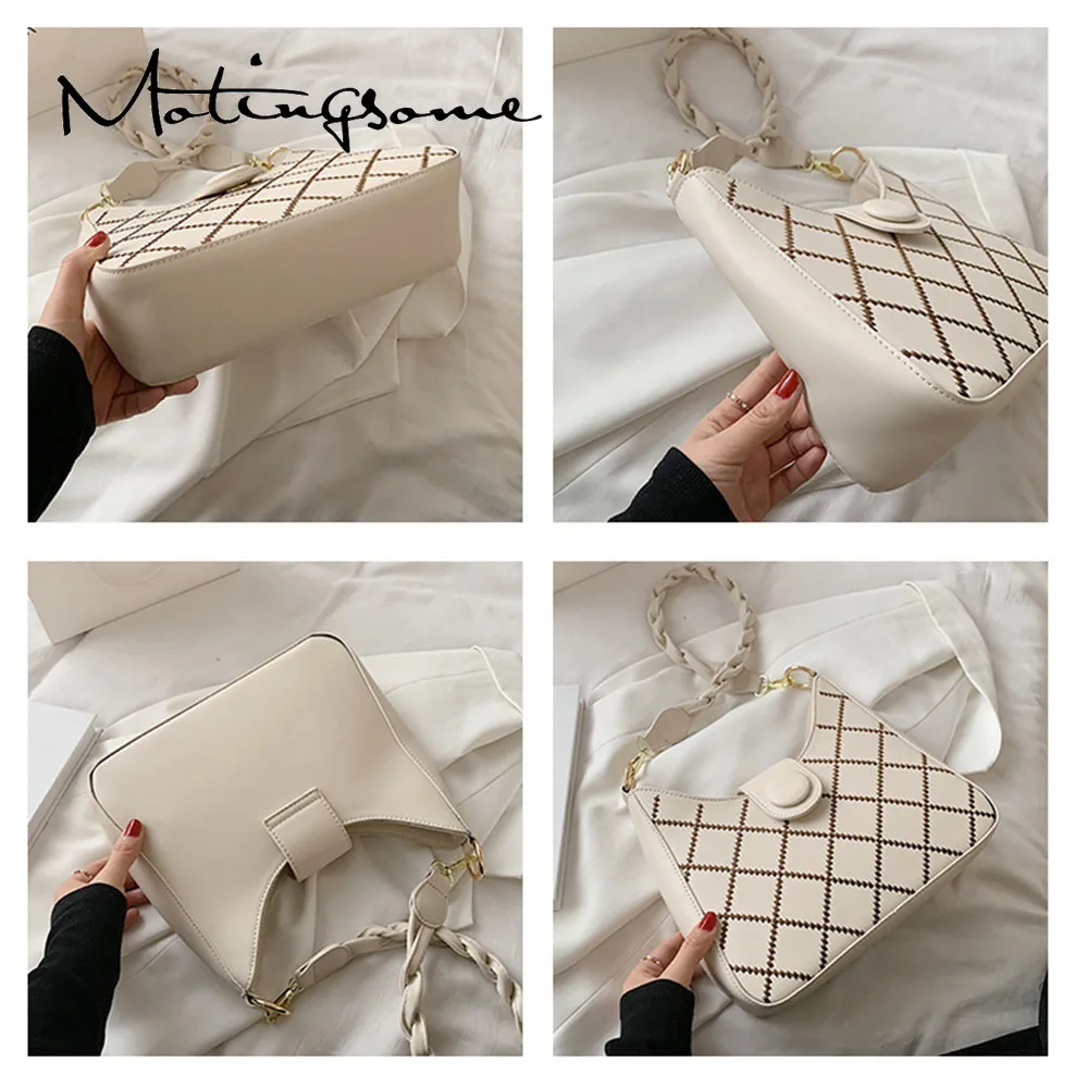 

Fashion Women's All-match Popular Rhombic Check Chain Baguette Bag Under The Arms High Quality PU Leather Shoulder Bag 2021 New