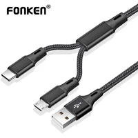 FONKEN 2 в 1 USB кабель type C Micro USB быстрая зарядка провода 1 м отдельный USB C нейлоновая оплетка для мобильных телефонов Android кабели