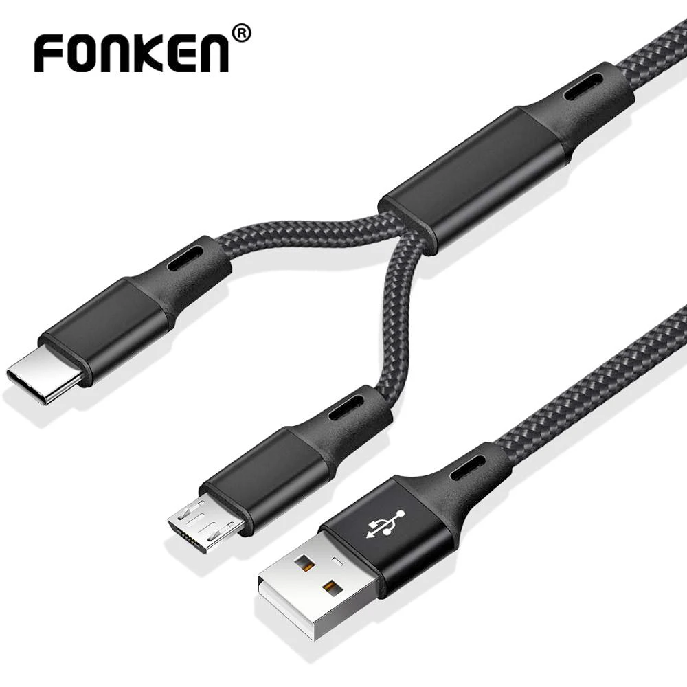FONKEN 2 в 1 USB кабель type C Micro быстрая зарядка провода м отдельный нейлоновая оплетка