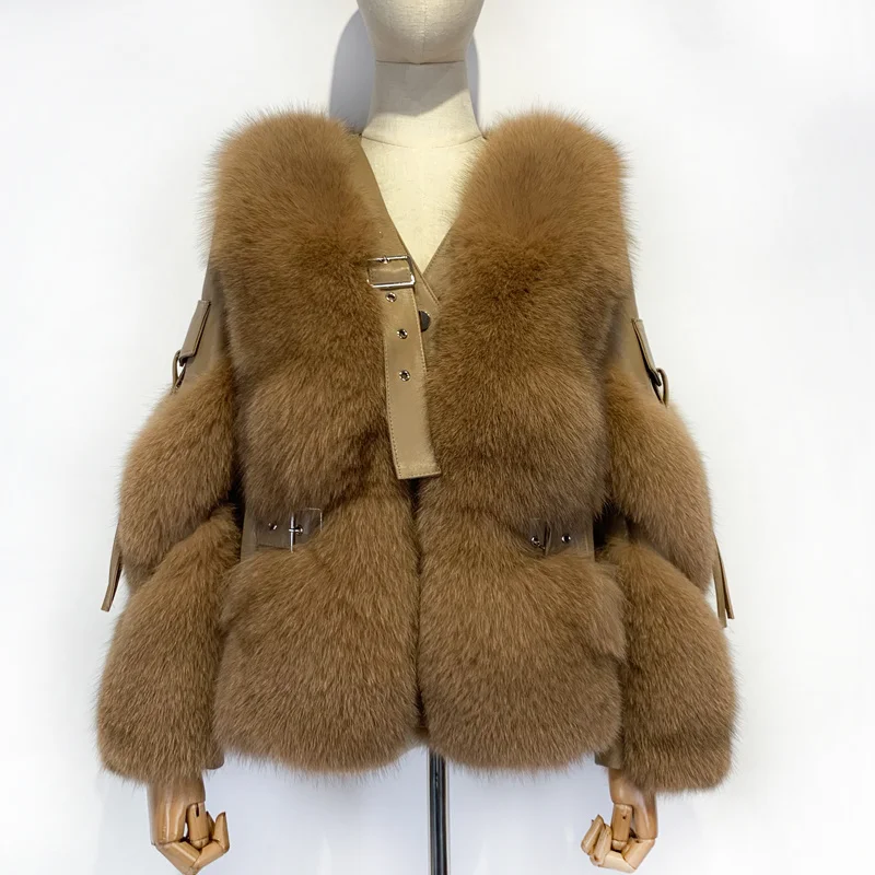 

SHZQ Ladies Natural Fur Jacket Women's Real Fox Coat 2021 Office Lady Winter Warm Top