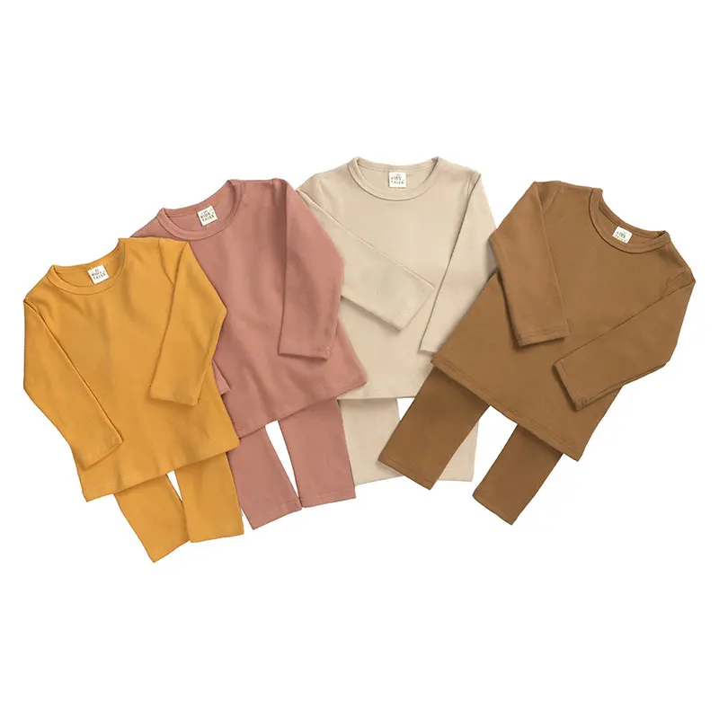 

Soild Color Boys Pajamas Sets Spring Autumn Kids Clothes Girls Pajamas Cotton Long Sleeve Sleepwear+Pant Toddler Clothing