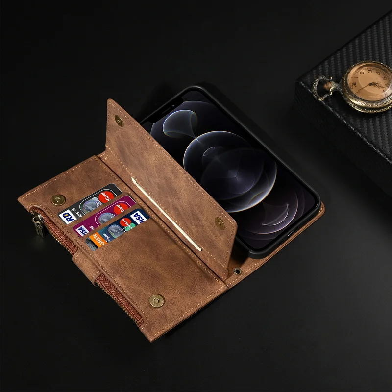 flip leather phone case for samsung galaxy a52 a32 5g a12 a42 s21 plus fe s20 ultra note 20 zipper wallet card slot stand cover free global shipping