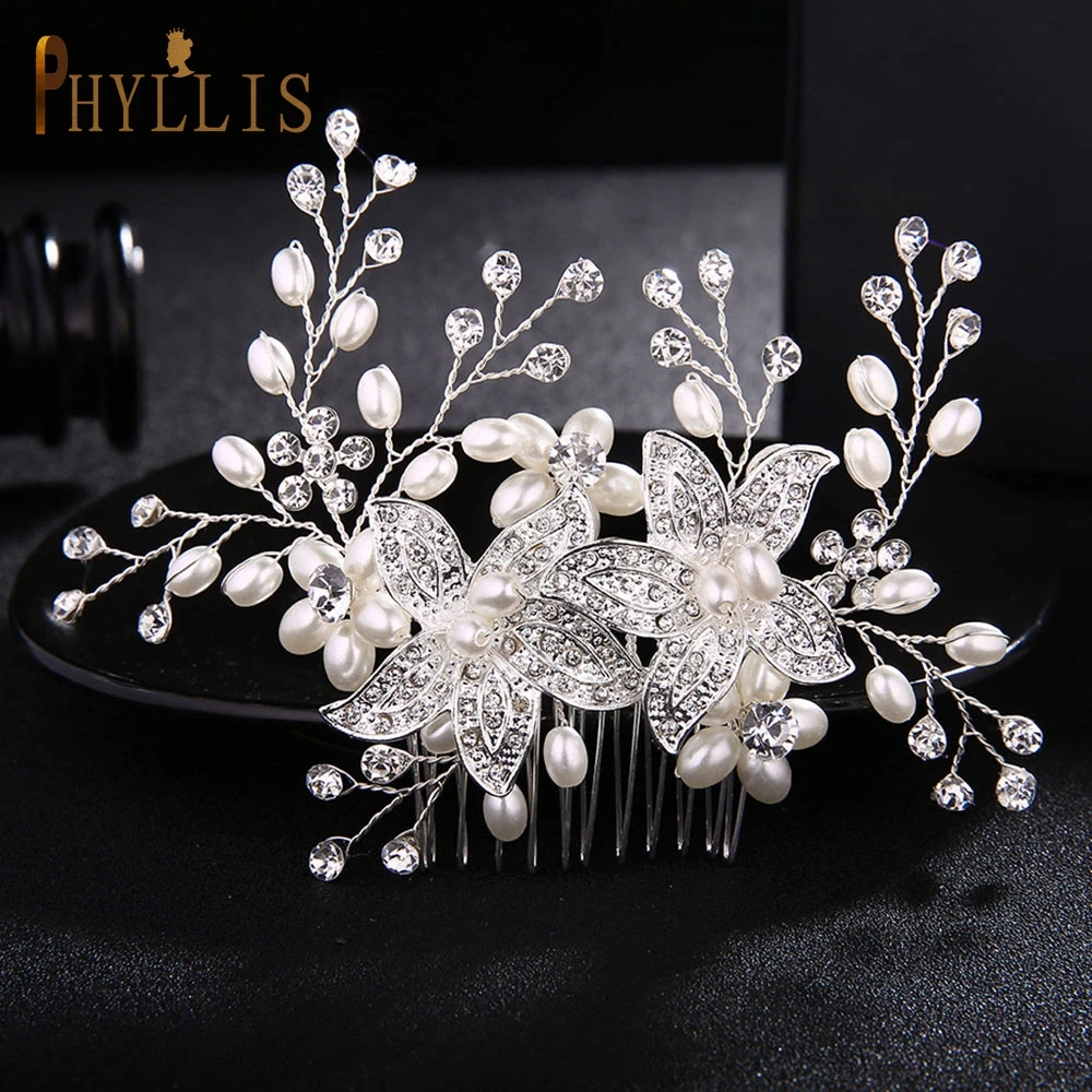

A225 Silver Crystal Wedding Hair Combs Bridal Flower Headpiece Hair Jewelry Accessories Rhinestones Women Tiara Hair Clips