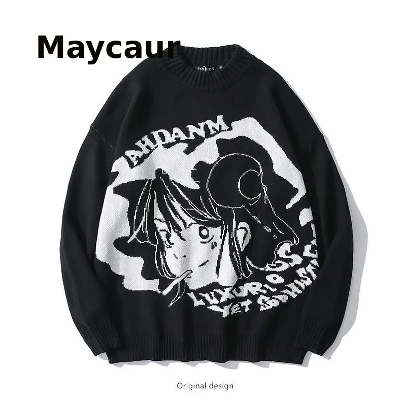 

Мужской свитер Свободная верхняя одежда осень-зима 2021 новая Корейская версия внутри Мультяшные японские Ins черное пальто