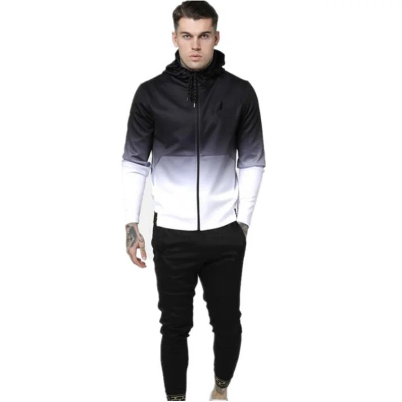 Мужская повседневная спортивная толстовка с 3d градиентом на молнии модная черно