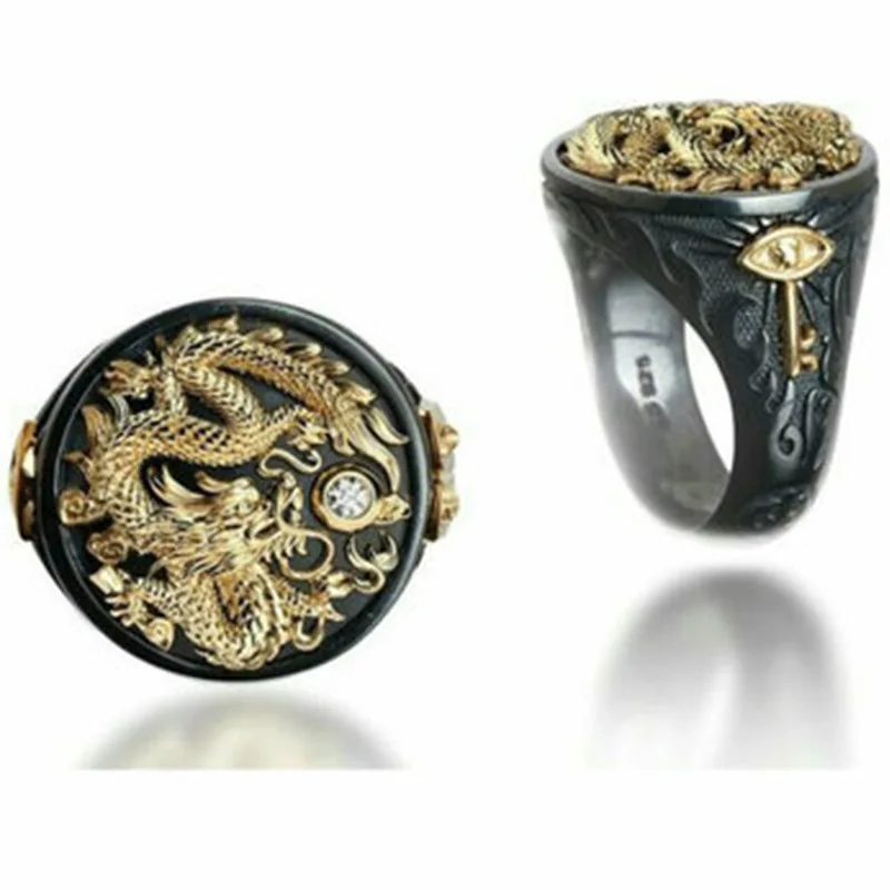 Milangirl 1Pc Vintage Dragon Rings Black Gun  Animal Male Ring Fashion Gothic Punk Ring Party Jewelry Chinese Style