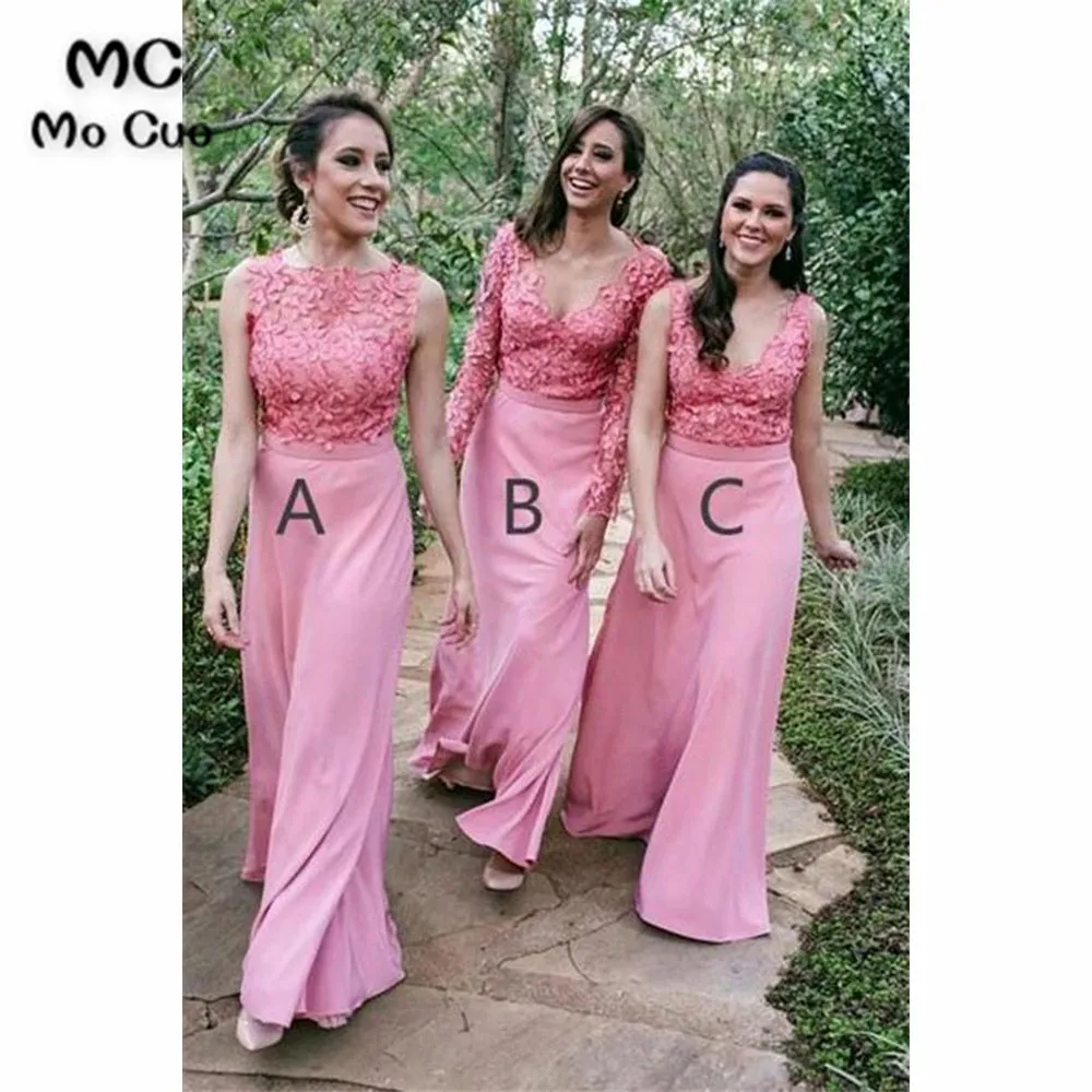 

Elegant Wedding Party Dress with Lace Bridesmaid Dress Long with ABC Design Floor Length Chiffon Bridesmaid Gown for Women