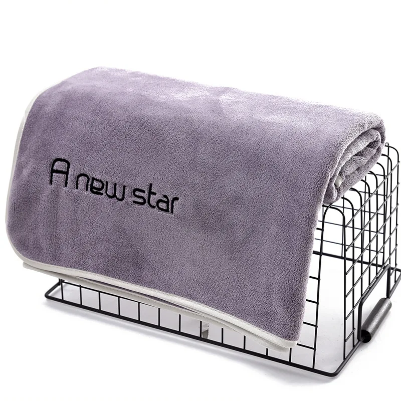 Однотонное банное полотенце супер микрофибра вышитое пляжное для взрослых