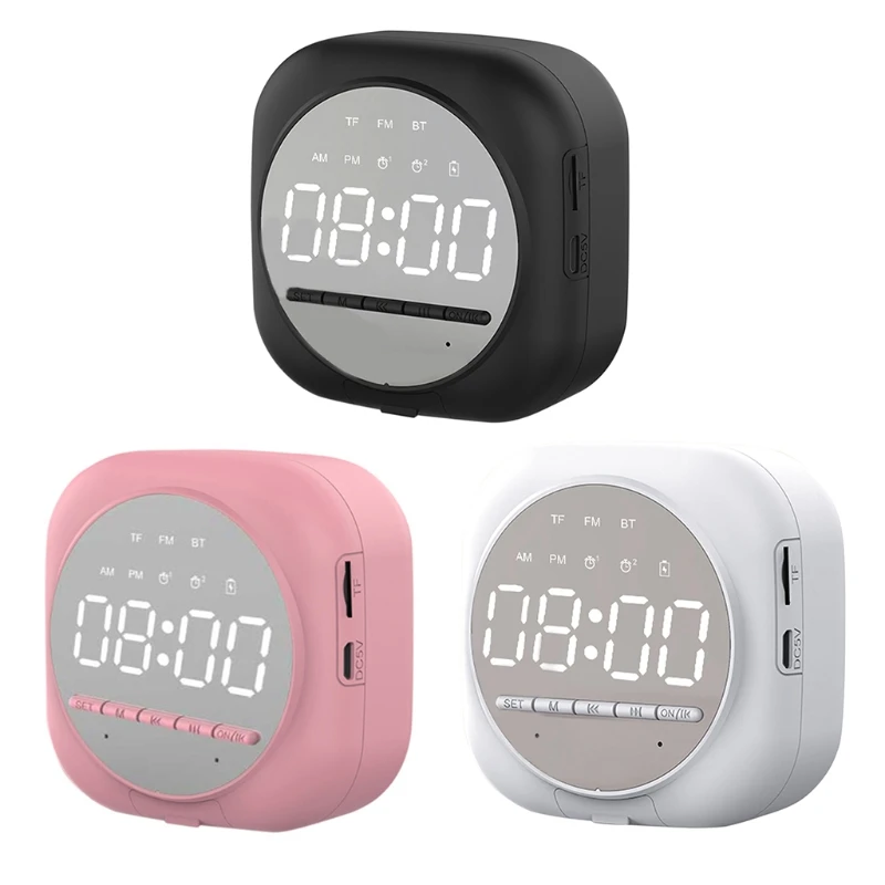 New Smart Bluetooth Speaker Mirror Dual Alarm Clock Radio LED Portable Wireless Subwoofer Home Theater Ribbon Tweeter |