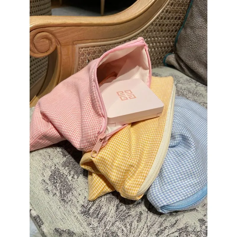 

Women Small Fresh Plaid Cosmetic Bag Multifunctional Cotton Cosmetic Travel Wash Storage Makeup Bag Zipper Coin Purse