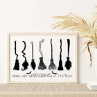 Брошь для хэллоуивечерние, искусство, холст, печать ведьмы, метла, готический оккульт, Хэллоуин, Античная черная белая живопись