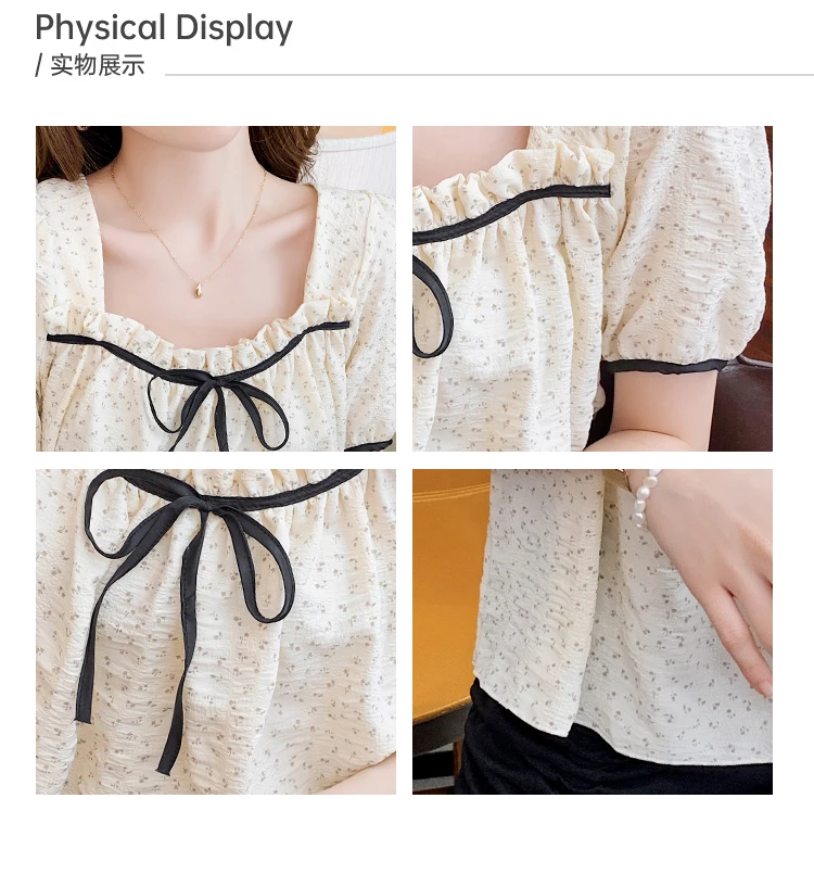 

Women's blouse Solid color patchwork shirt Short sleeve tops Casual shirts Fashion top Square collar summer New style 10032