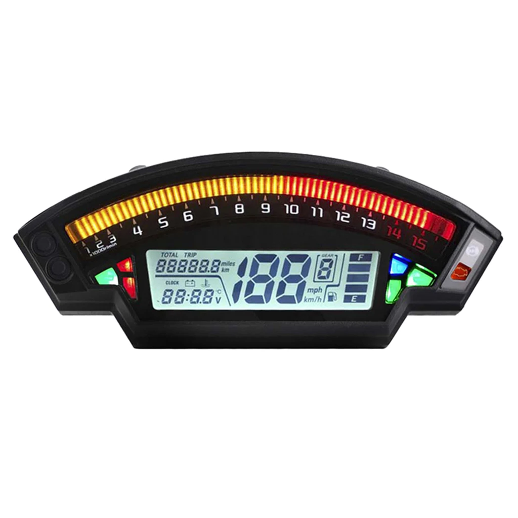 

Motorcycle Universal LCD Digital Speedometer 14000RPM 6 Gear 199km/h Backlight Motorcycle Odometer For 1,2,4 Cylinders Meter