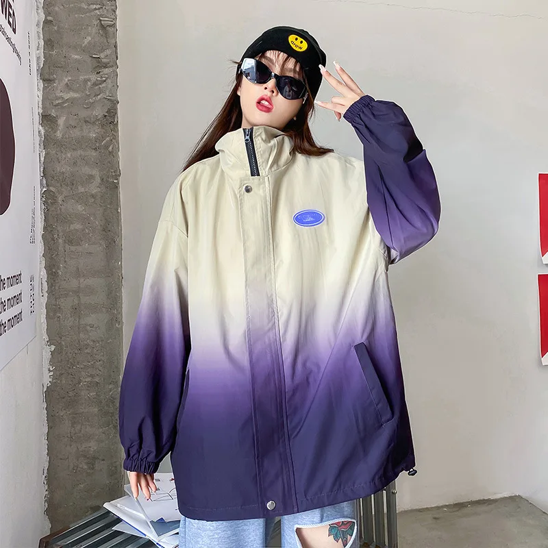 

2020 Fall New Korean Style Denim Stitching Fake Two-Piece Gradient Female Coat Korean Style Loose Jacket Top