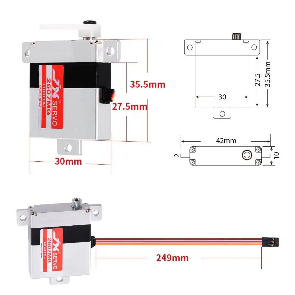 

JX PDI-2607MG 7.2kg 0.13 Sec Metal Digital Servo for RC Drone RC Helicopter Replacement Spare Parts w/ Dual Ball Bearing