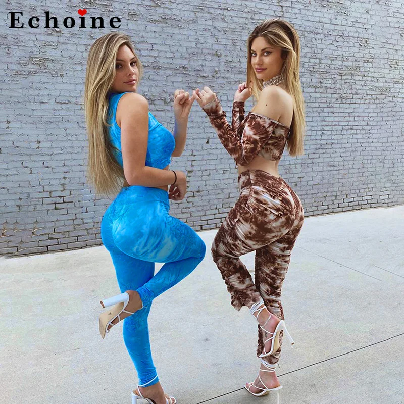 Женский спортивный костюм с принтом эластичный укороченный топ круглым вырезом